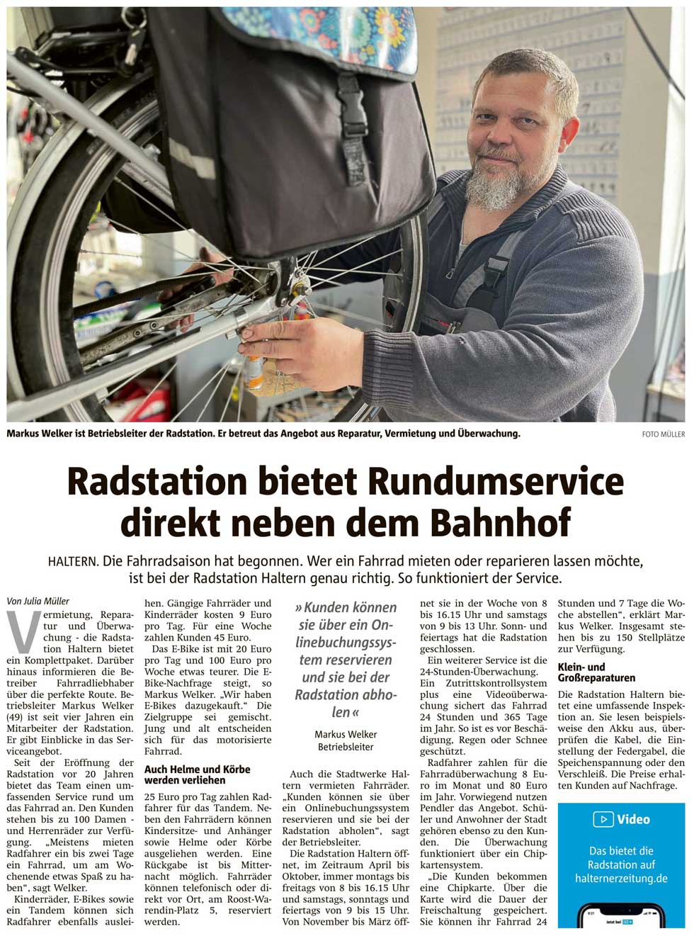 Radstation Haltern bietet Rundumservice (Halterner Zeitung 13.05.2023)